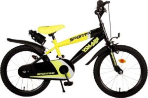 Volare Kinderfahrrad 18 Zoll Kinder Jungen Fahrrad Rad Bike Bmx MTB Bike Sportivo Gelb 2074, 1 Gang, Rücktrittbremse, Seitenständer, Schutzbleche, Trinkflasche, Klingel