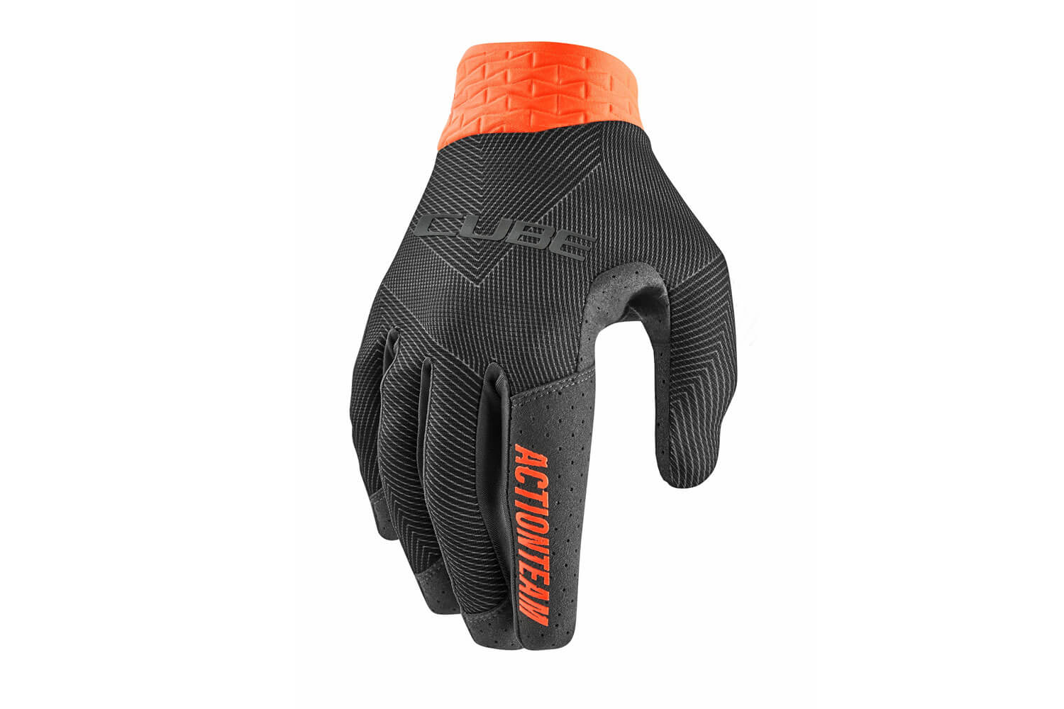 Cube Handschuhe Performance ACTIONTEAM:Du suchst stabile und atmungsaktive Handschuhe f?r deinen n?chsten Ride mit deinem Mountainbike? Wie w?r's mit diesen Handschuhen?Es sind Handschuhe von Cube mit langen Fingern. Das Design entspricht dem Cube Actionteam" und kommt also in den schwarz-orangenen Teamfarben.Der Handschuh selbst ist atmungsaktiv und hat eine bel?ftete Handinnenfl?che