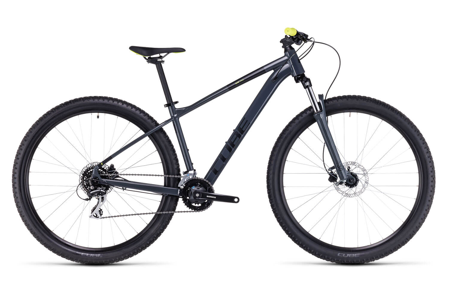 Cube Mountainbike Aim Pro:Das Cube Aim Pro ist ein beliebtes Mountainbike Fahrrad f?r Einsteiger und Alltags-Radler. Es hat bereits eine hydraulische Scheibenbremse und eine solide Ausstattung f?r Freizeit und Sport. Da w?re zum Beispiel die Shimano Schaltung mit 16 G?ngen (2 vorne und 8 hinten) oder die Federgabel